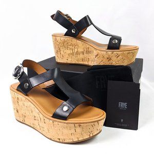 FRYE Dahlia Rivet Platform Cork Sandal Leather